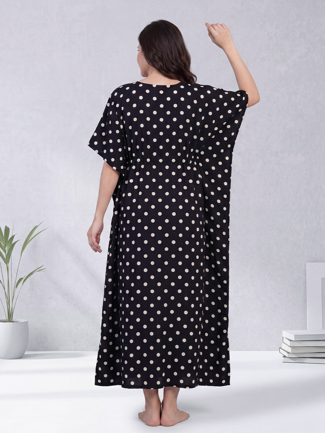Black Polka Dots Rayon Maternity Kaftan