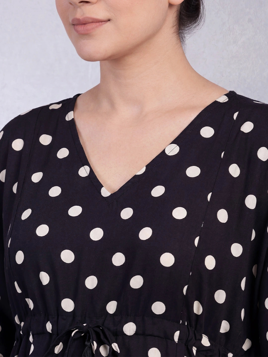 Black Polka Dots Rayon Maternity Kaftan