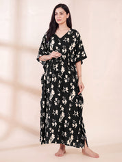 Black Floral Rayon Maternity Kaftan