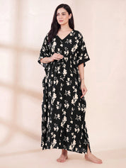 Black Floral Rayon Maternity Kaftan