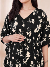 Black Floral Rayon Maternity Kaftan