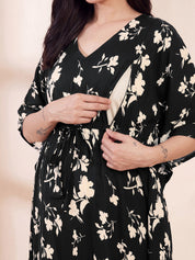 Black Floral Rayon Maternity Kaftan
