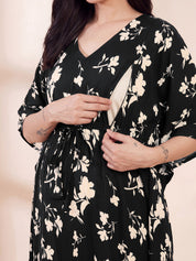 Black Floral Rayon Maternity Kaftan