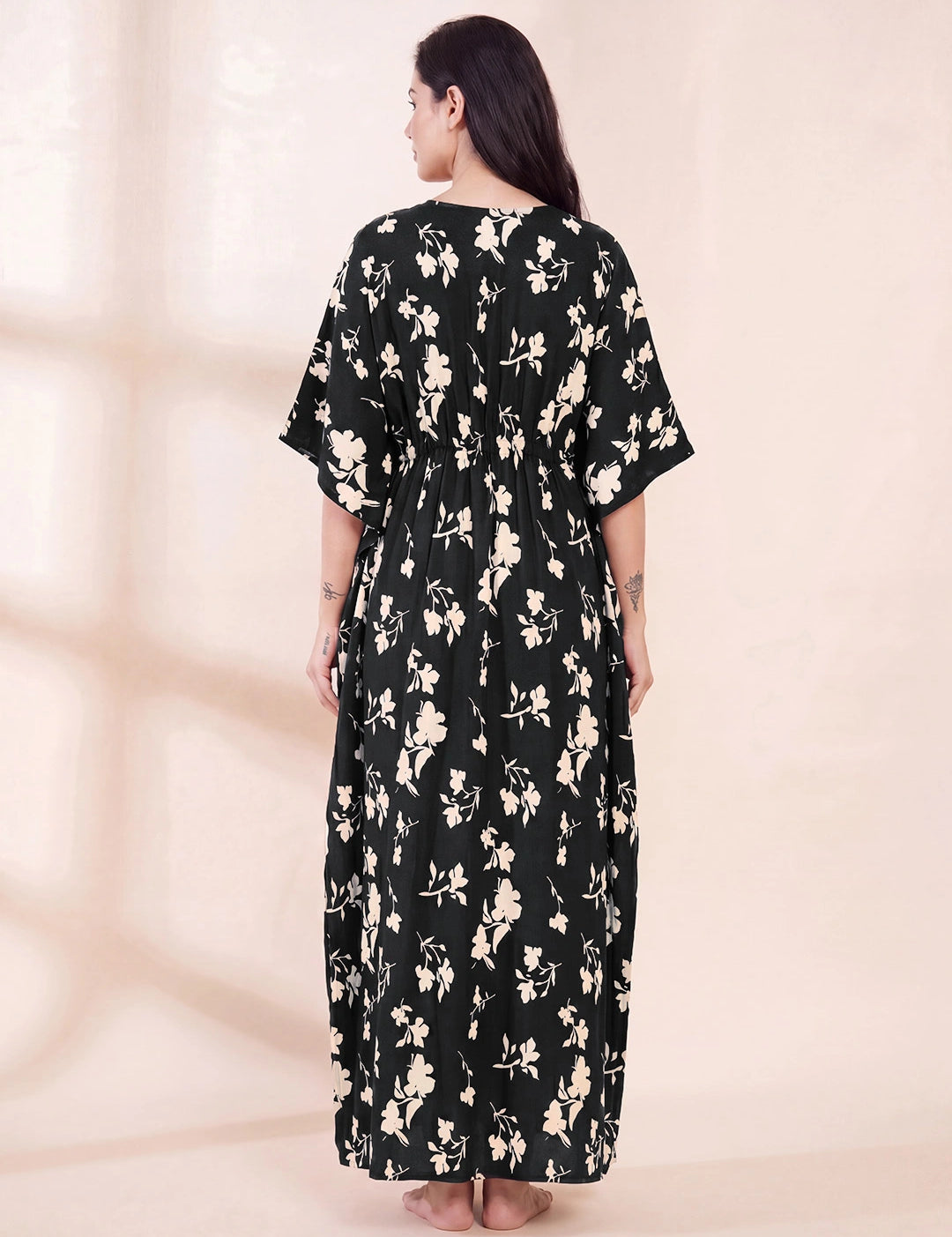 Black Floral Rayon Maternity Kaftan
