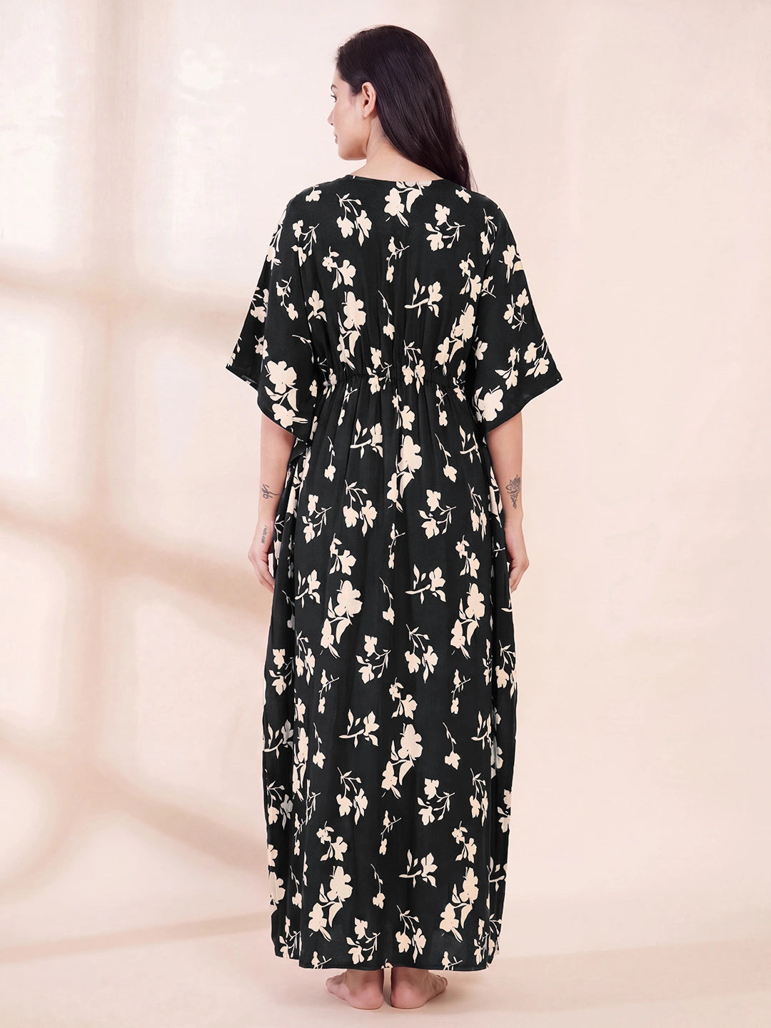 Black Floral Rayon Maternity Kaftan