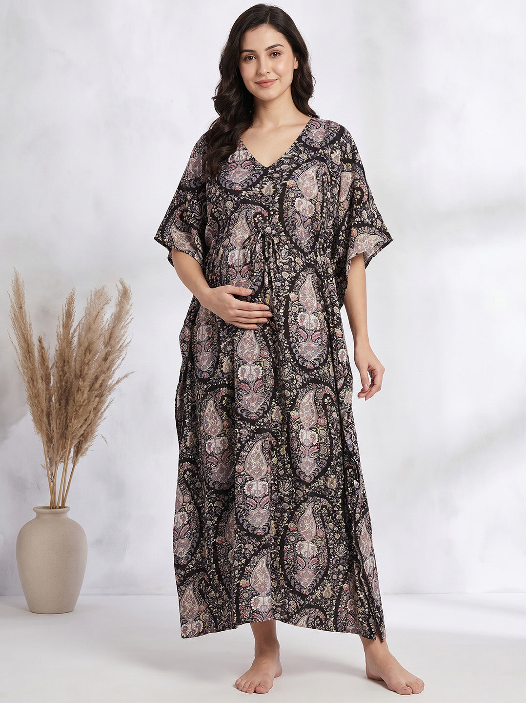 Black Paisley Rayon Maternity Kaftan