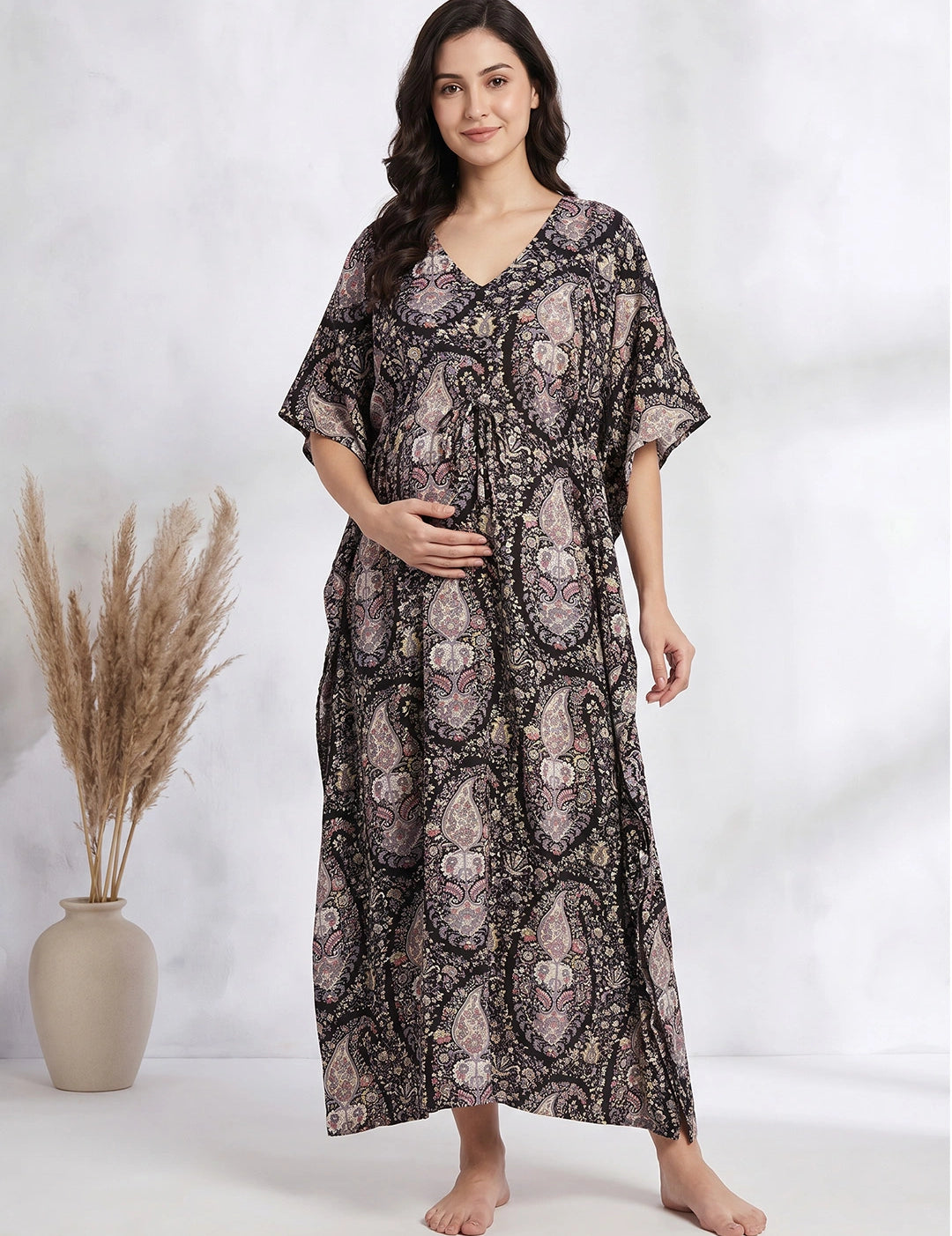 Black Paisley Rayon Maternity Kaftan