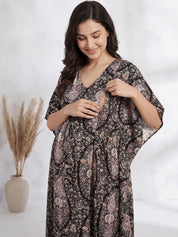 Black Paisley Rayon Maternity Kaftan