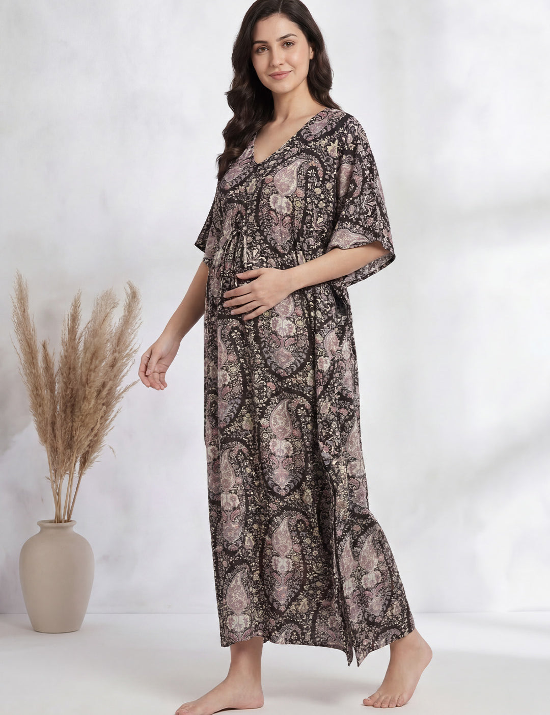 Black Paisley Rayon Maternity Kaftan