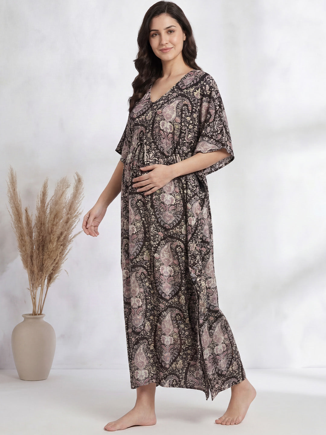 Black Paisley Rayon Maternity Kaftan