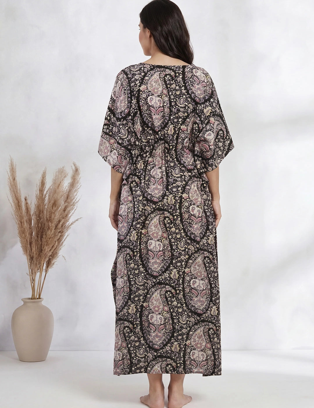 Black Paisley Rayon Maternity Kaftan