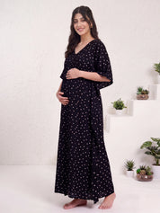 Black Polka Dots Rayon Maternity Kaftan