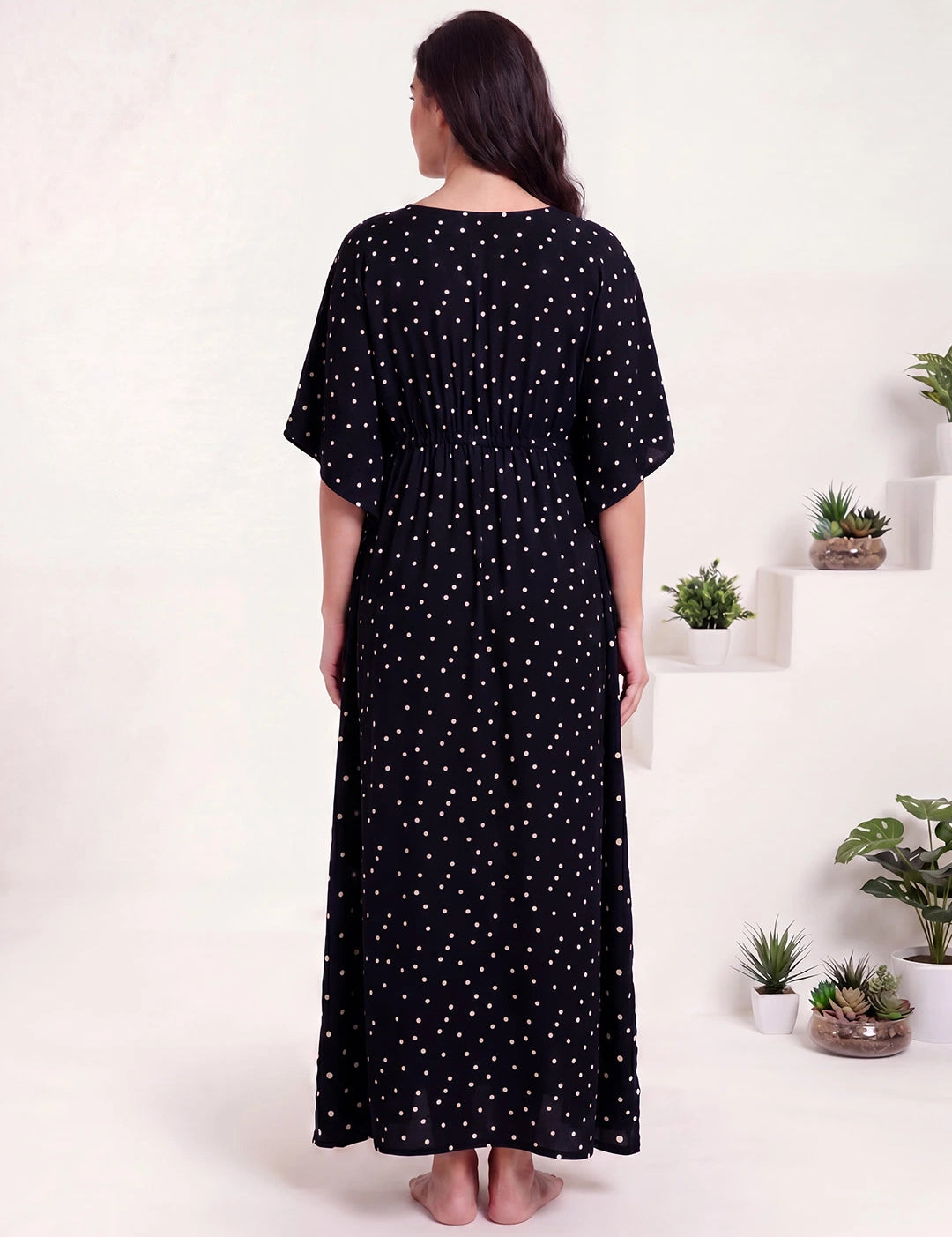 Black Polka Dots Rayon Maternity Kaftan