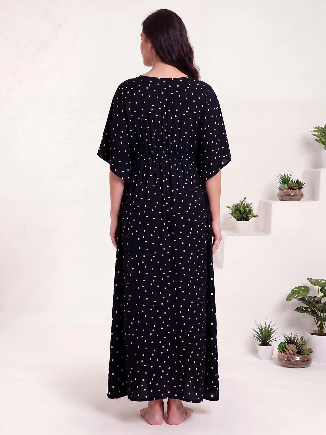 Black Polka Dots Rayon Maternity Kaftan