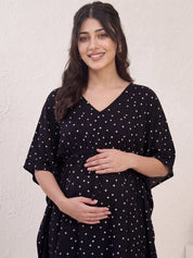 Black Polka Dots Rayon Maternity Kaftan