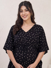 Black Polka Dots Rayon Maternity Kaftan