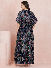 Navy Blue Pixelated Floral Rayon Maternity Kaftan