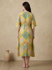 Yellow Printed Rayon Maternity Kaftan