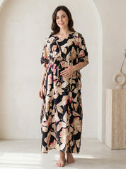 Black Floral Rayon Maternity Kaftan