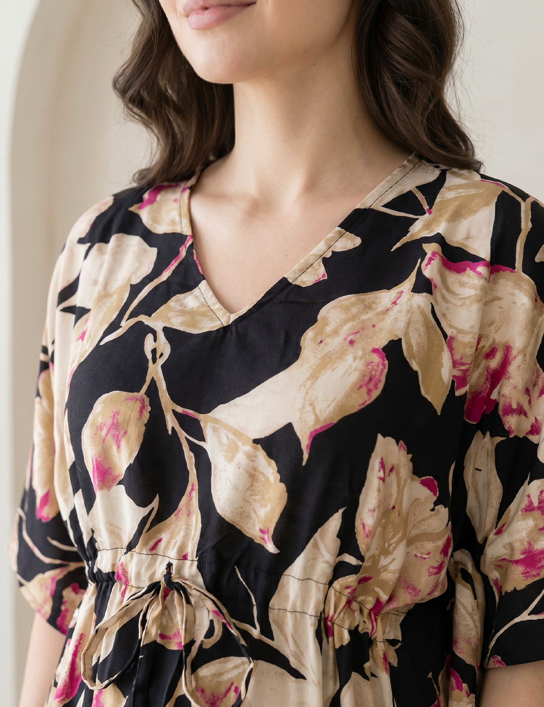 Black Floral Rayon Maternity Kaftan