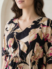 Black Floral Rayon Maternity Kaftan