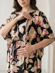 Black Floral Rayon Maternity Kaftan