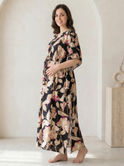 Black Floral Rayon Maternity Kaftan
