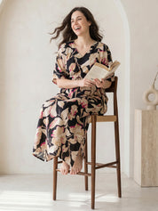 Black Floral Rayon Maternity Kaftan
