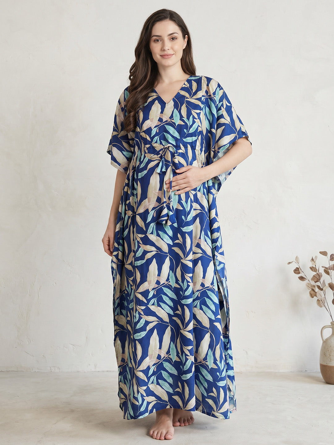 Blue Leaf Rayon Maternity Kaftan