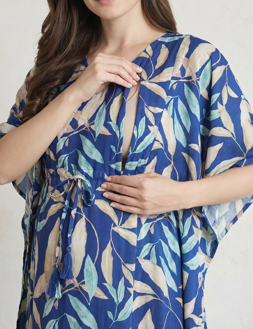 Blue Leaf Rayon Maternity Kaftan