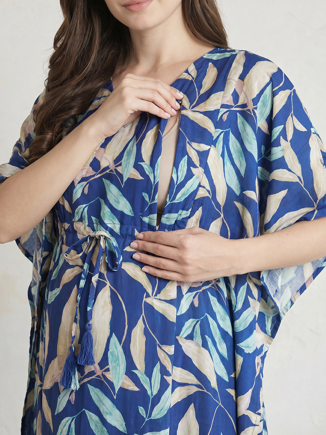 Blue Leaf Rayon Maternity Kaftan