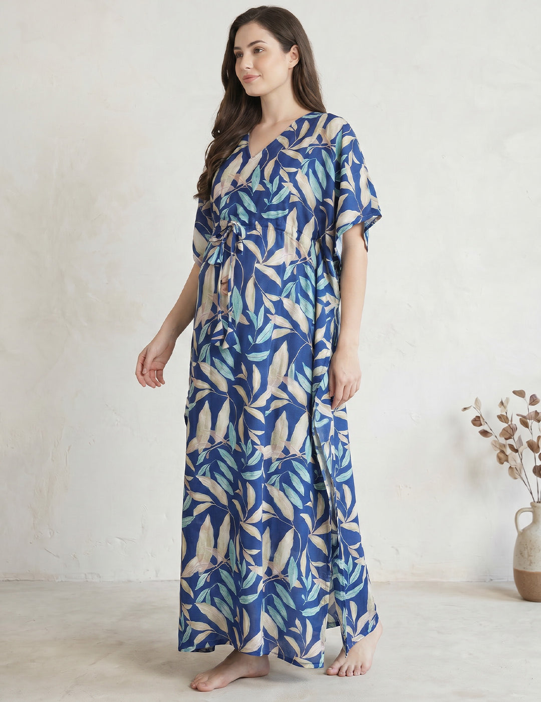 Blue Leaf Rayon Maternity Kaftan