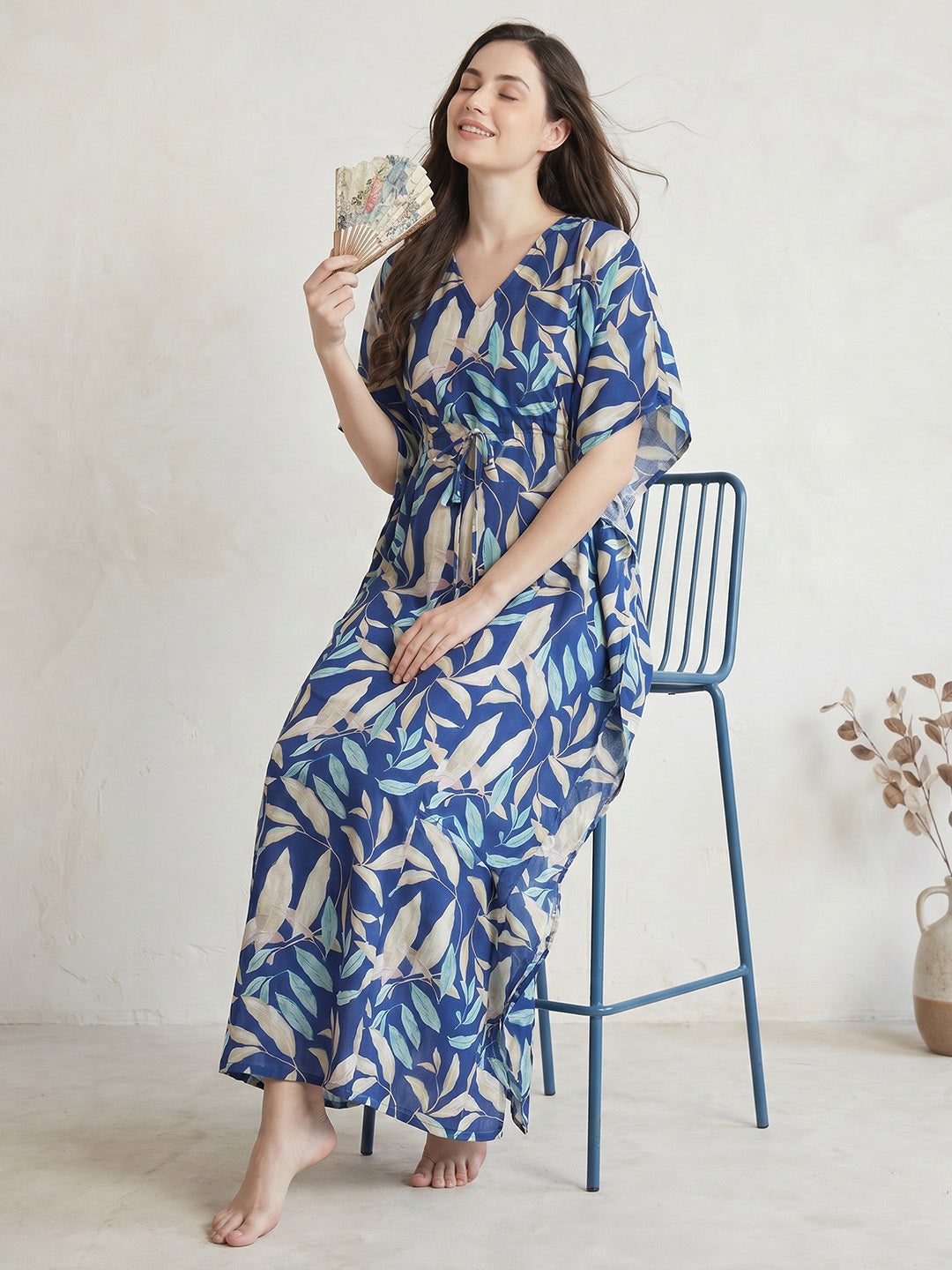 Blue Leaf Rayon Maternity Kaftan