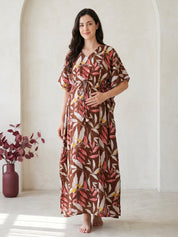 Brown Leaf Rayon Maternity Kaftan