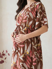 Brown Leaf Rayon Maternity Kaftan