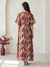 Brown Leaf Rayon Maternity Kaftan
