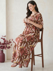 Brown Leaf Rayon Maternity Kaftan