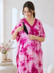 Pink Tie & Dye Rayon Maternity Kaftan