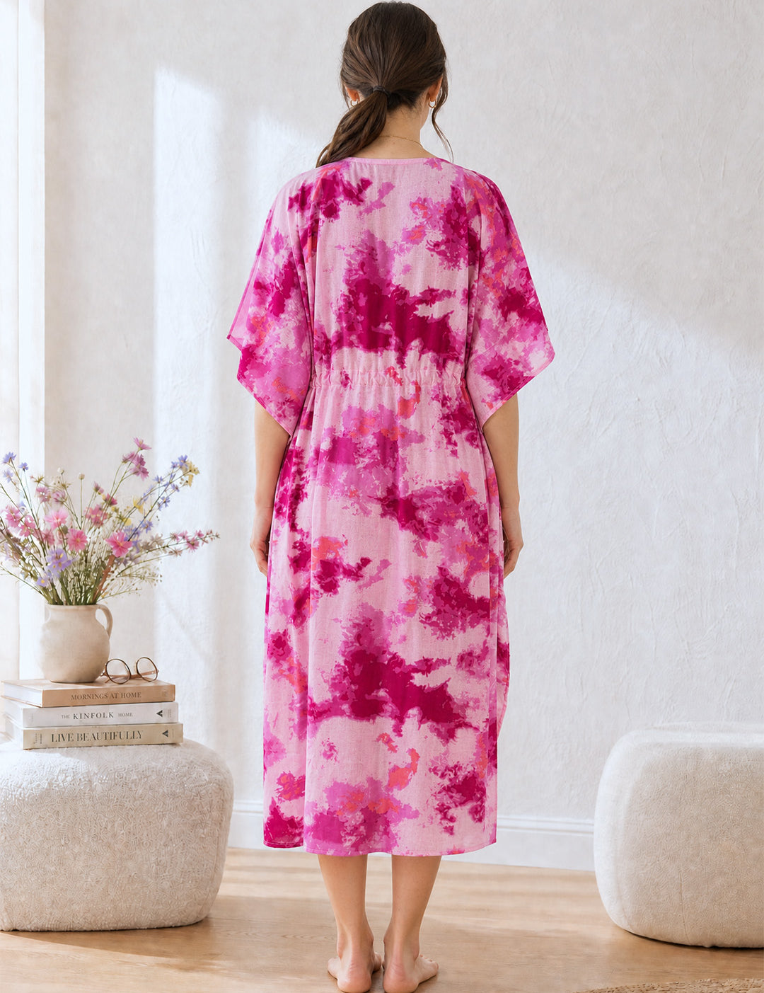 Pink Tie & Dye Rayon Maternity Kaftan