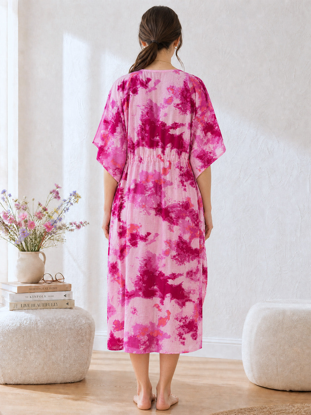 Pink Tie & Dye Rayon Maternity Kaftan