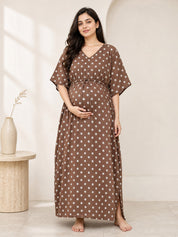 Brown Polka Dots Rayon Maternity Kaftan