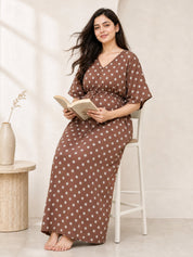 Brown Polka Dots Rayon Maternity Kaftan