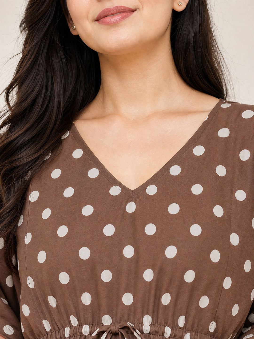 Brown Polka Dots Rayon Maternity Kaftan