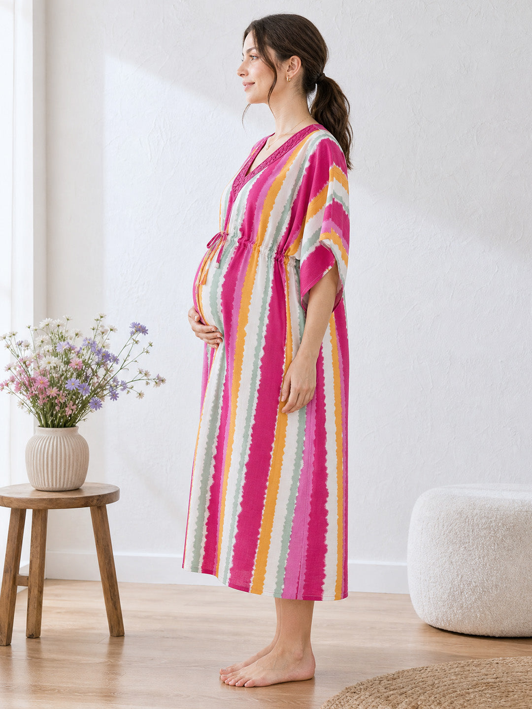 Multi Color Striped Rayon Maternity Kaftan