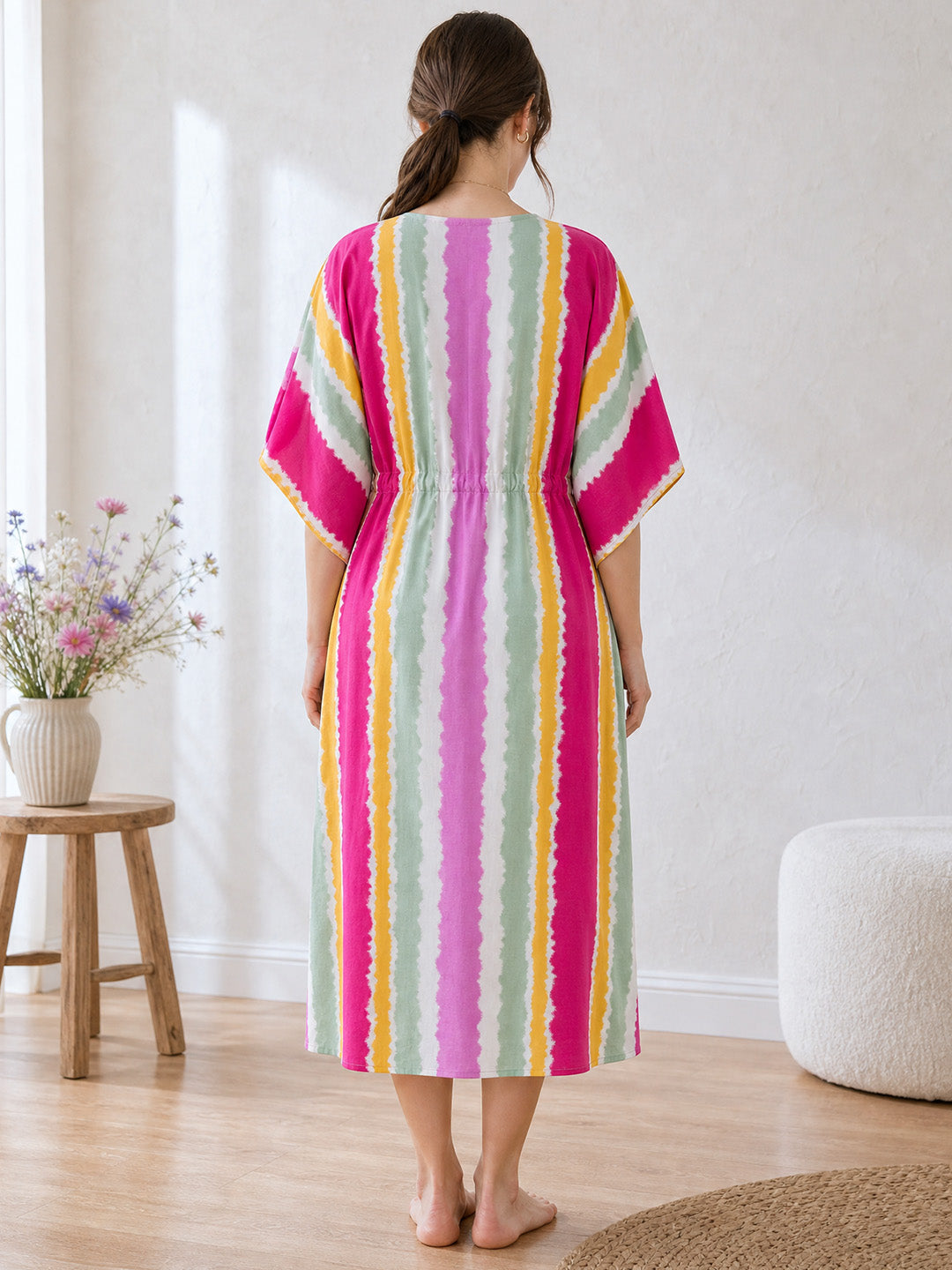 Multi Color Striped Rayon Maternity Kaftan