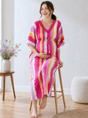 Multi Color Striped Rayon Maternity Kaftan