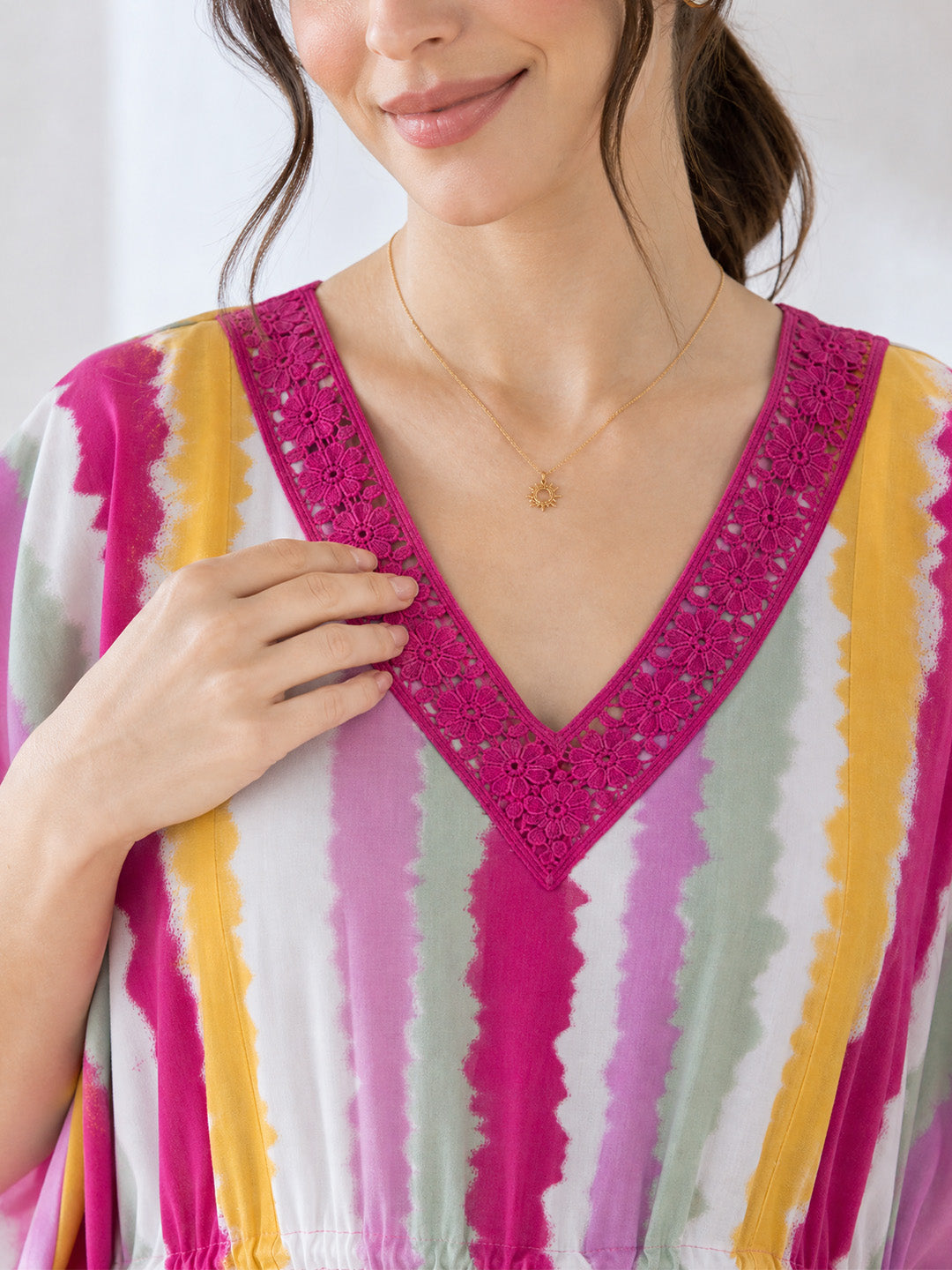Multi Color Striped Rayon Maternity Kaftan