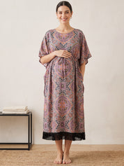Multi-Color Abstract Rayon Maternity Kaftan