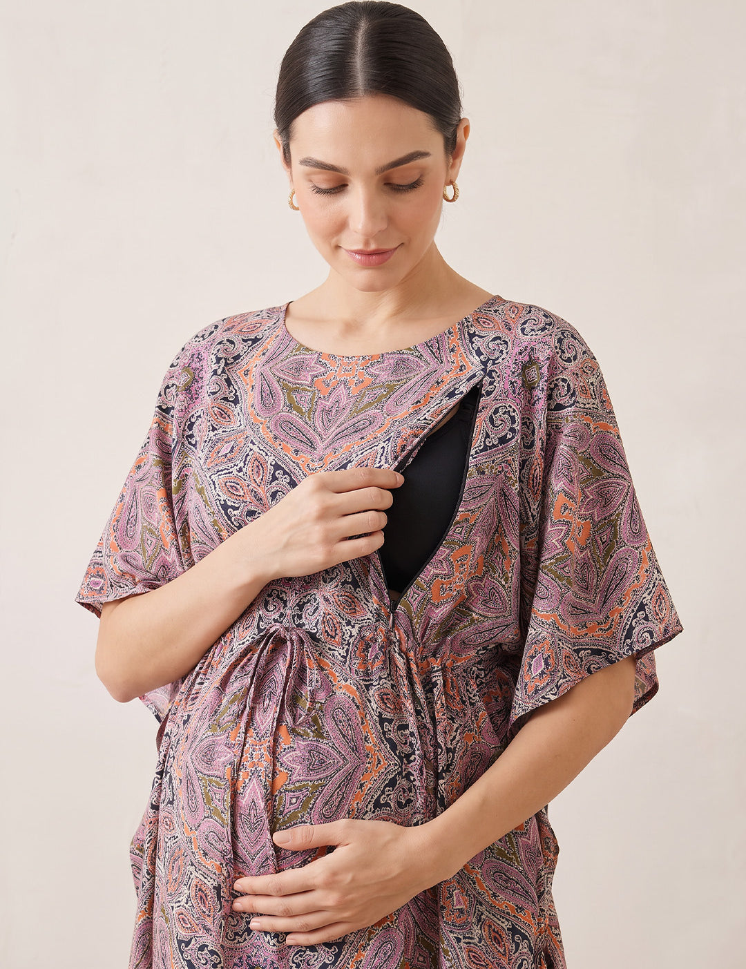 Multi-Color Abstract Rayon Maternity Kaftan