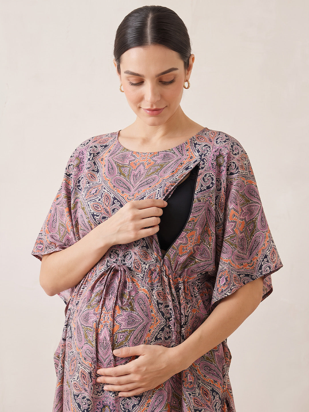 Multi-Color Abstract Rayon Maternity Kaftan